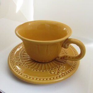 Coffee Cup / Saucer Set American Atelier At Home Baroque Tuscan Gold Ironstone